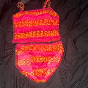 Kathy Ireland Vibrant Pink and Orange Bikini